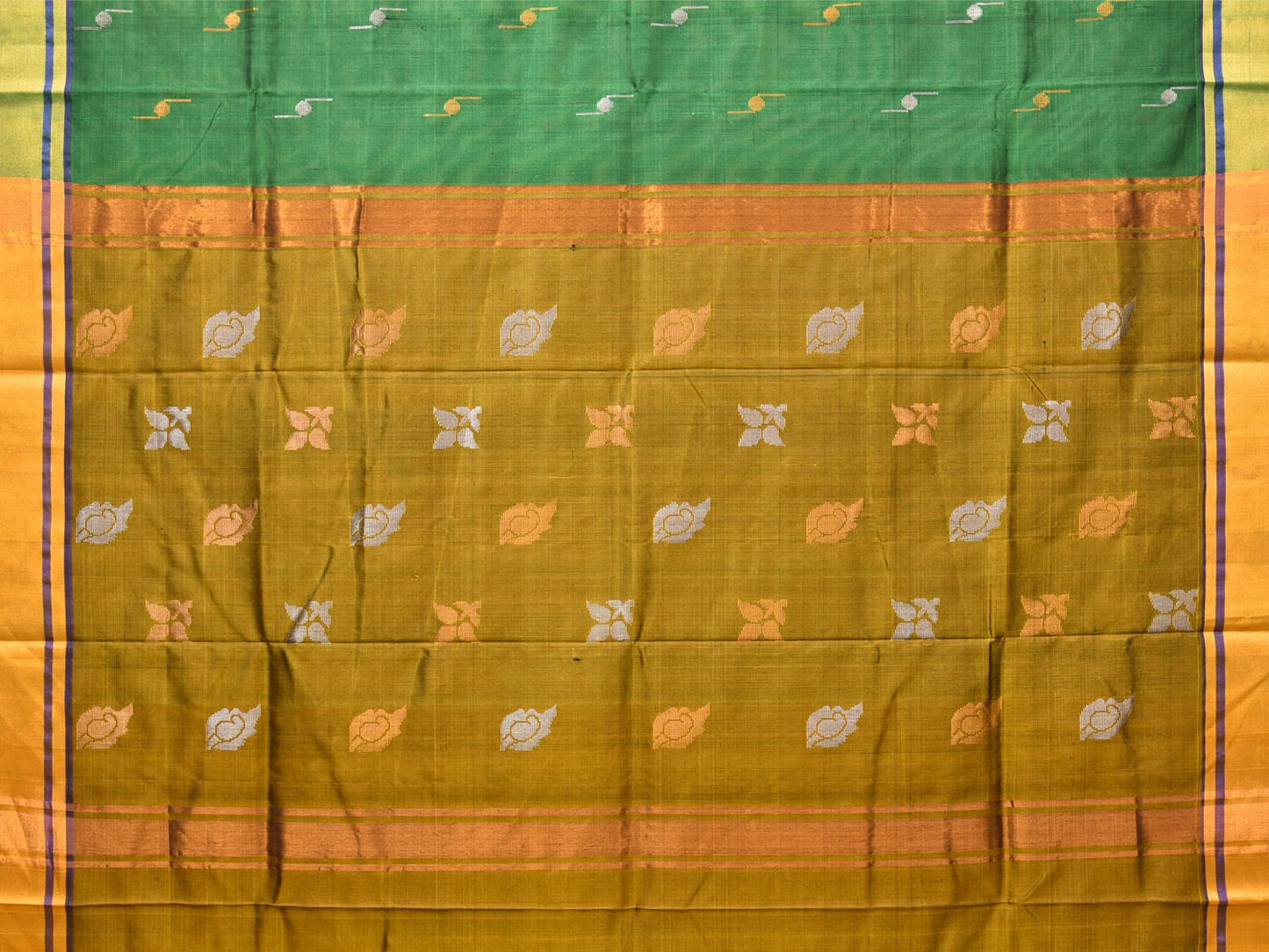 Green and Olive Uppada Silk Handloom Saree with Buta Design u2003