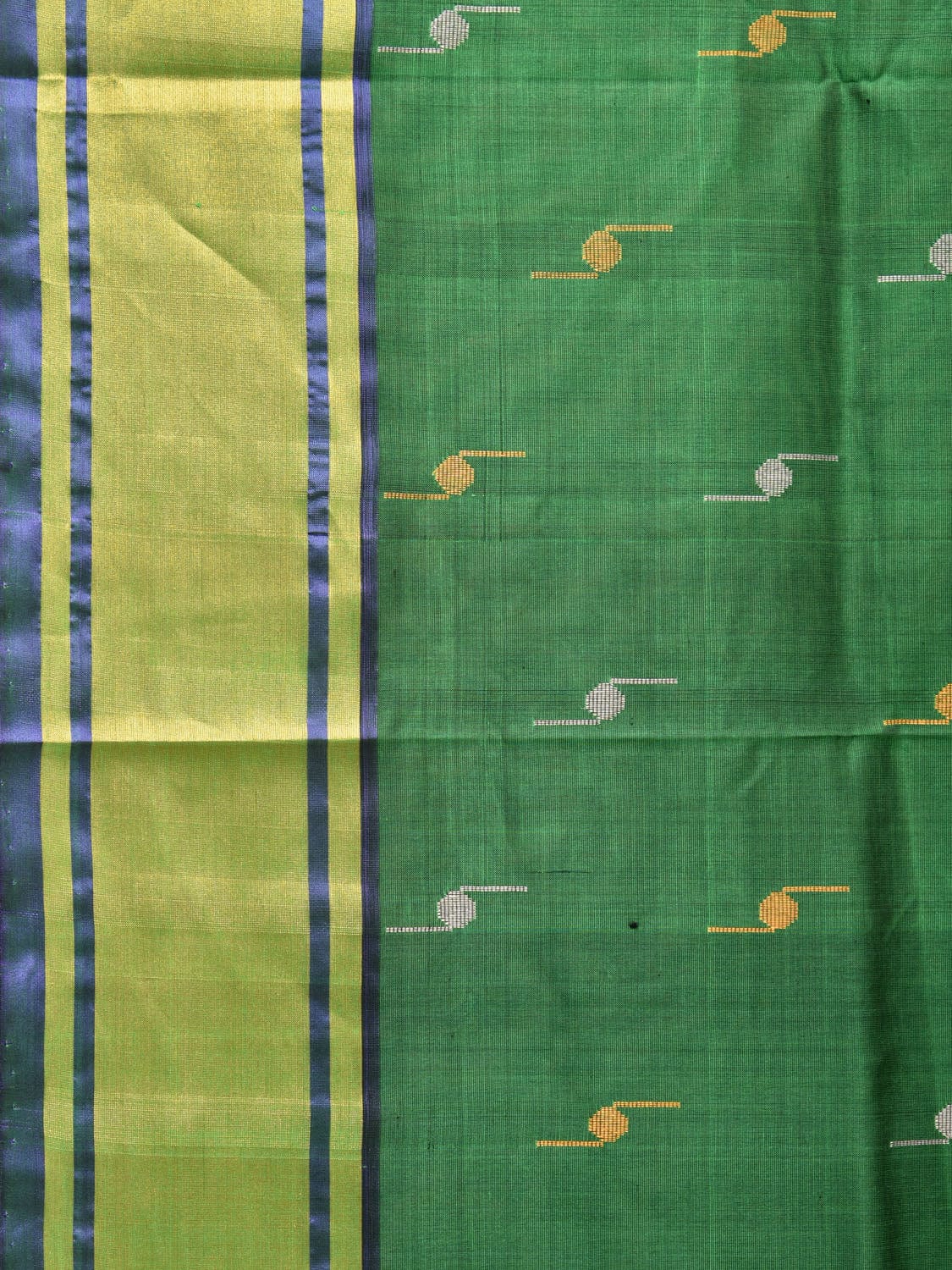 Green and Olive Uppada Silk Handloom Saree with Buta Design u2003