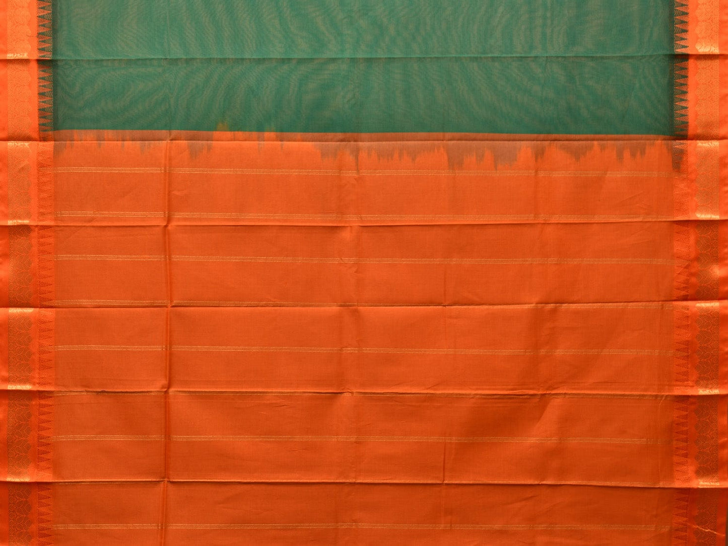 Green and Orange Gadwal Cotton Plain Saree with Small Border Design No Blouse g0346
