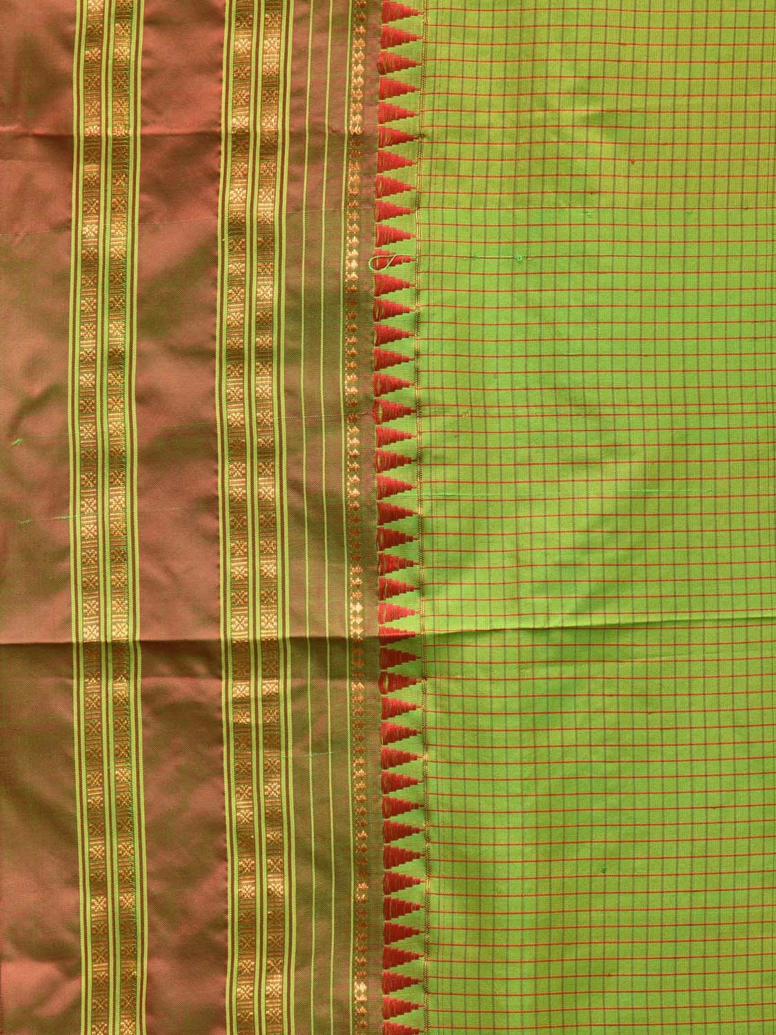 Green and Orange Narayanpet Silk Handloom Saree with Checks Design No Blouse np0677