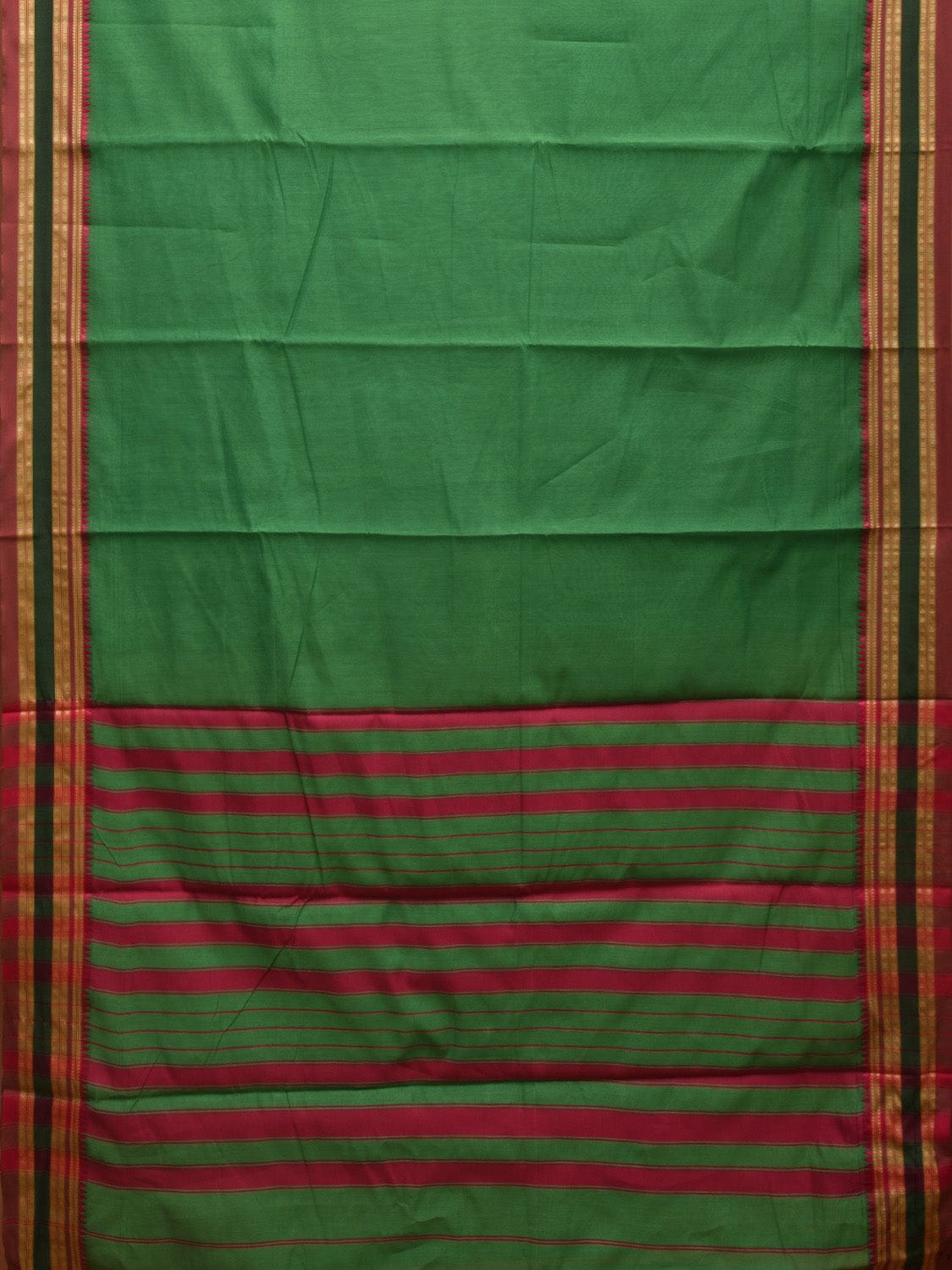 Green and Pink Bamboo Cotton Plain Saree with Strips Pallu Design No Blouse bc0358