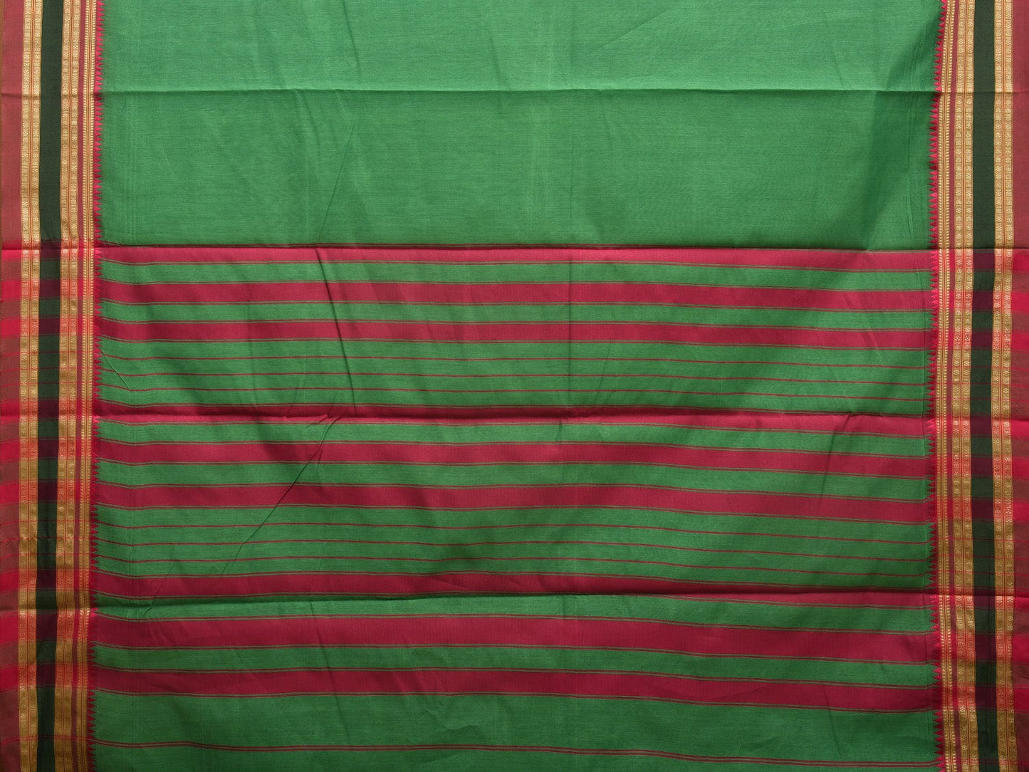 Green and Pink Bamboo Cotton Plain Saree with Strips Pallu Design No Blouse bc0358