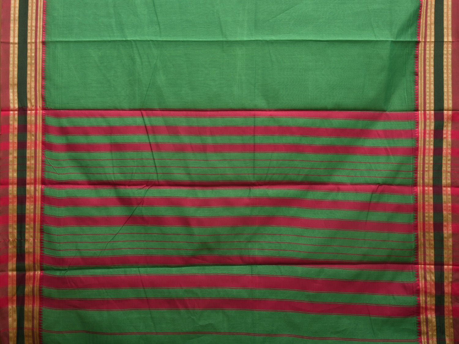 Green and Pink Bamboo Cotton Plain Saree with Strips Pallu Design No Blouse bc0358