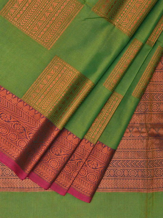 Green and Pink Banaras Katan Silk Saree with Border and Body Butta Design b0057ds