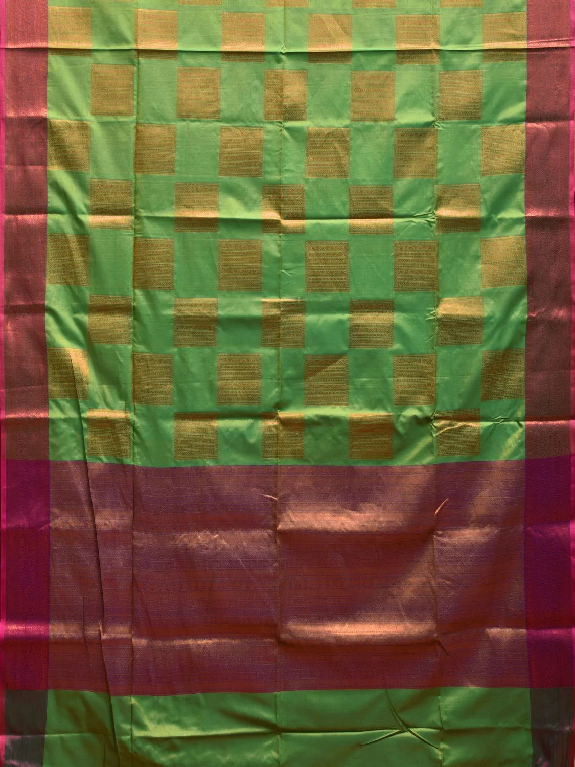 Green and Pink Banaras Katan Silk Saree with Border and Body Butta Design b0057ds