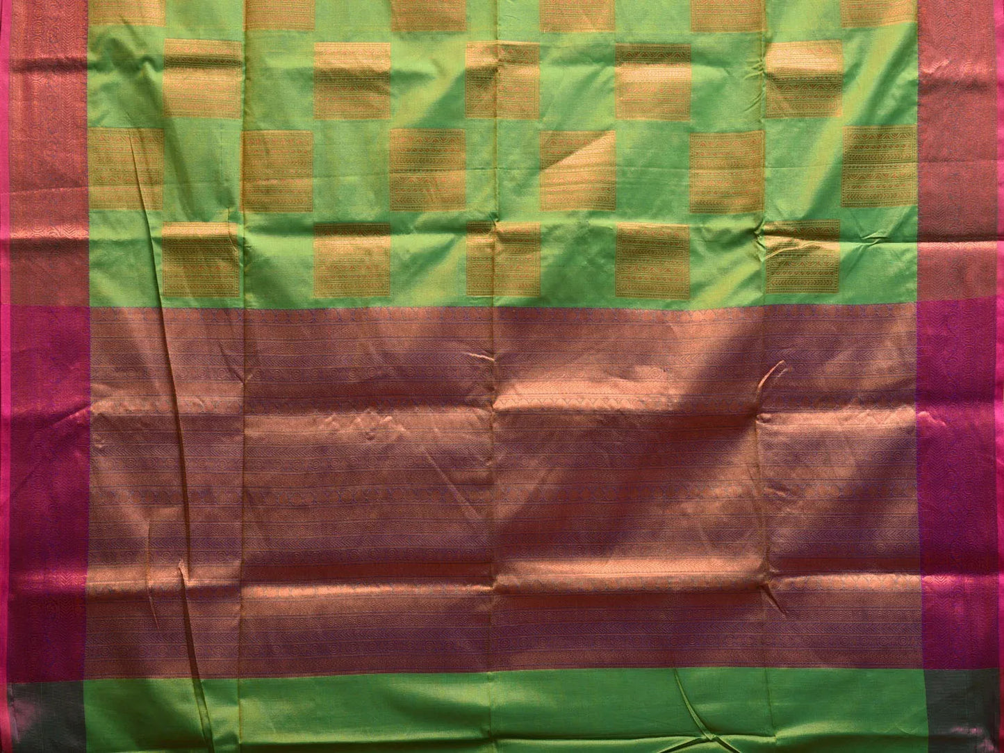 Green and Pink Banaras Katan Silk Saree with Border and Body Butta Design b0057ds