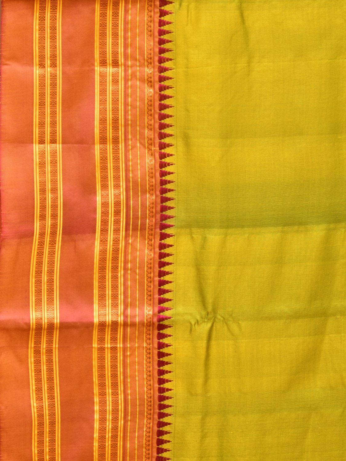 Green and Pink Narayanpet Silk Handloom Plain Saree with Border Design No Blouse np0752