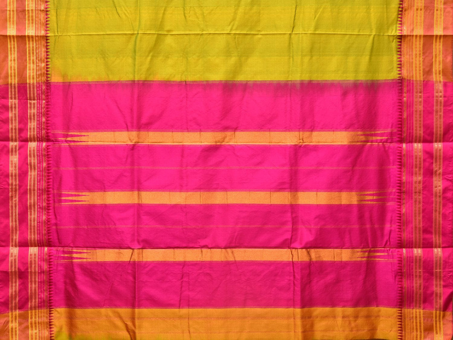 Green and Pink Narayanpet Silk Handloom Plain Saree with Border Design No Blouse np0752