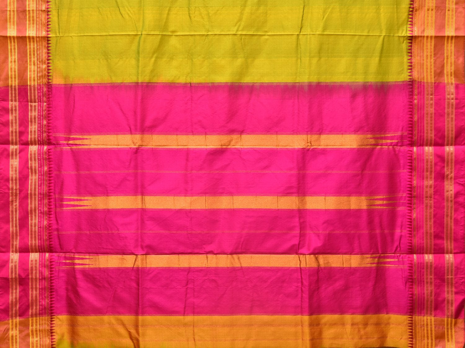 Green and Pink Narayanpet Silk Handloom Plain Saree with Border Design No Blouse np0752