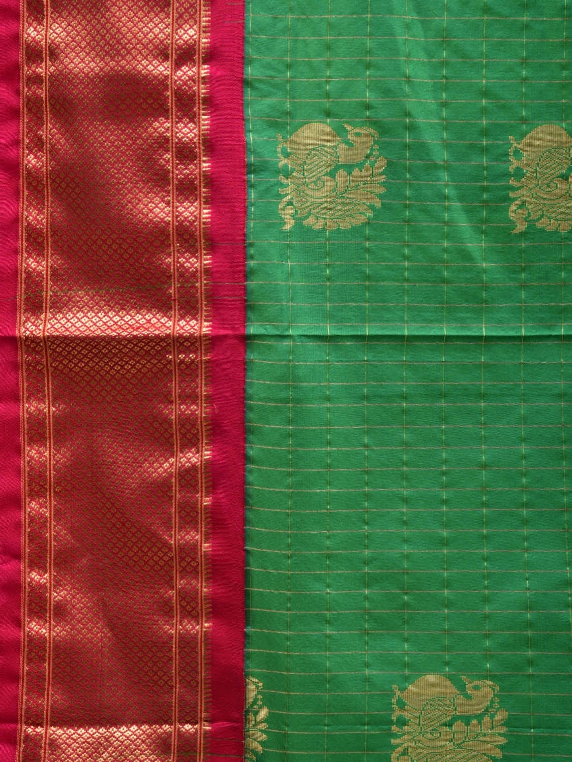 Green and Pink Paithani Silk Handloom Saree with Checks and Body Design p0421