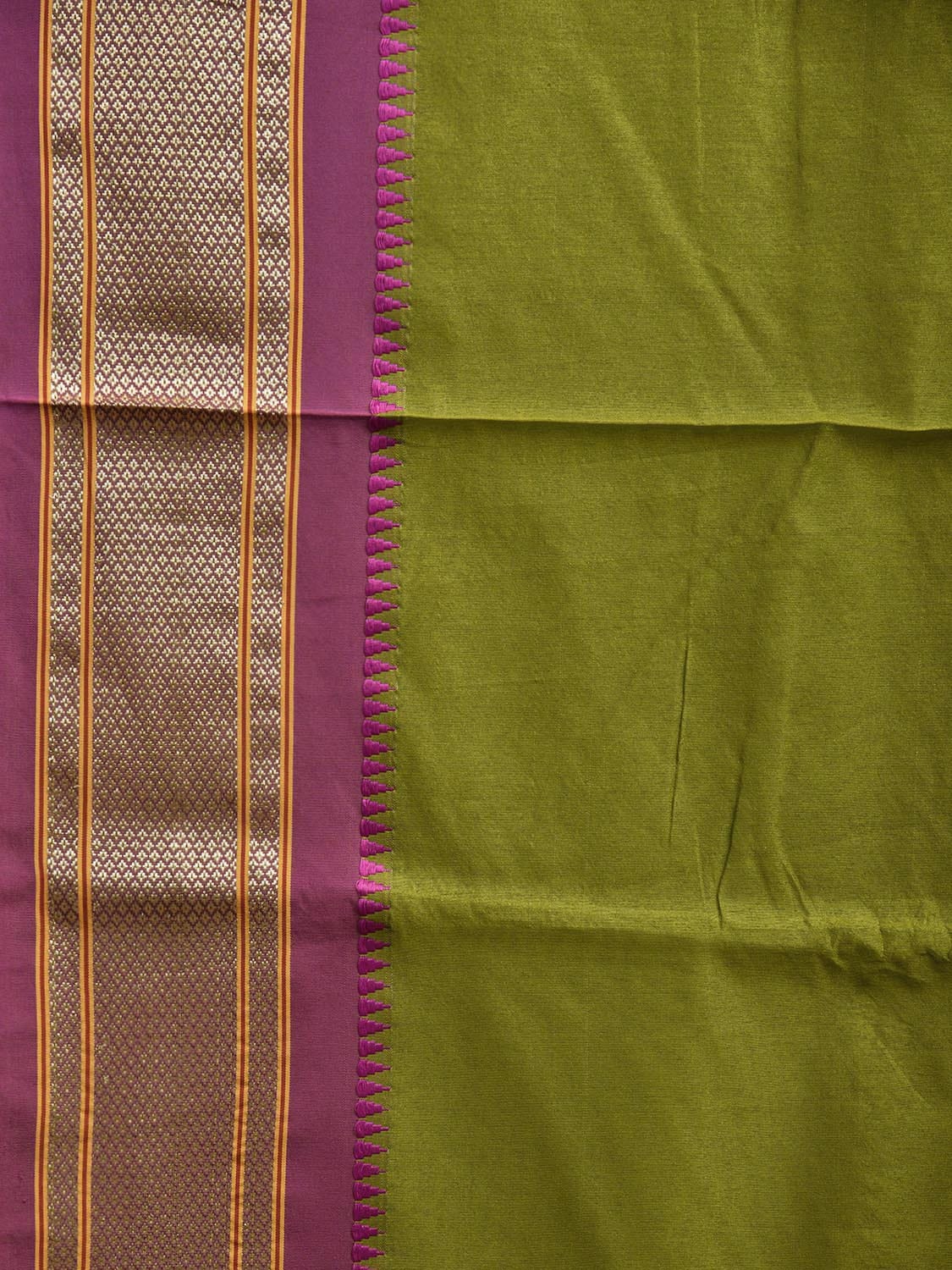 Green and Purple Bamboo Cotton Plain Saree with Contrast Pallu Design No Blouse bc0684