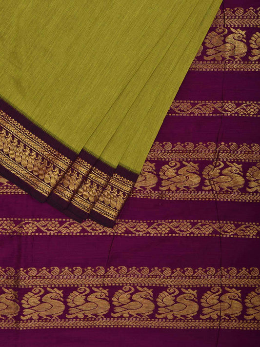 Green and Purple Gadwal Cotton Saree with Pallu and Border Design g0442