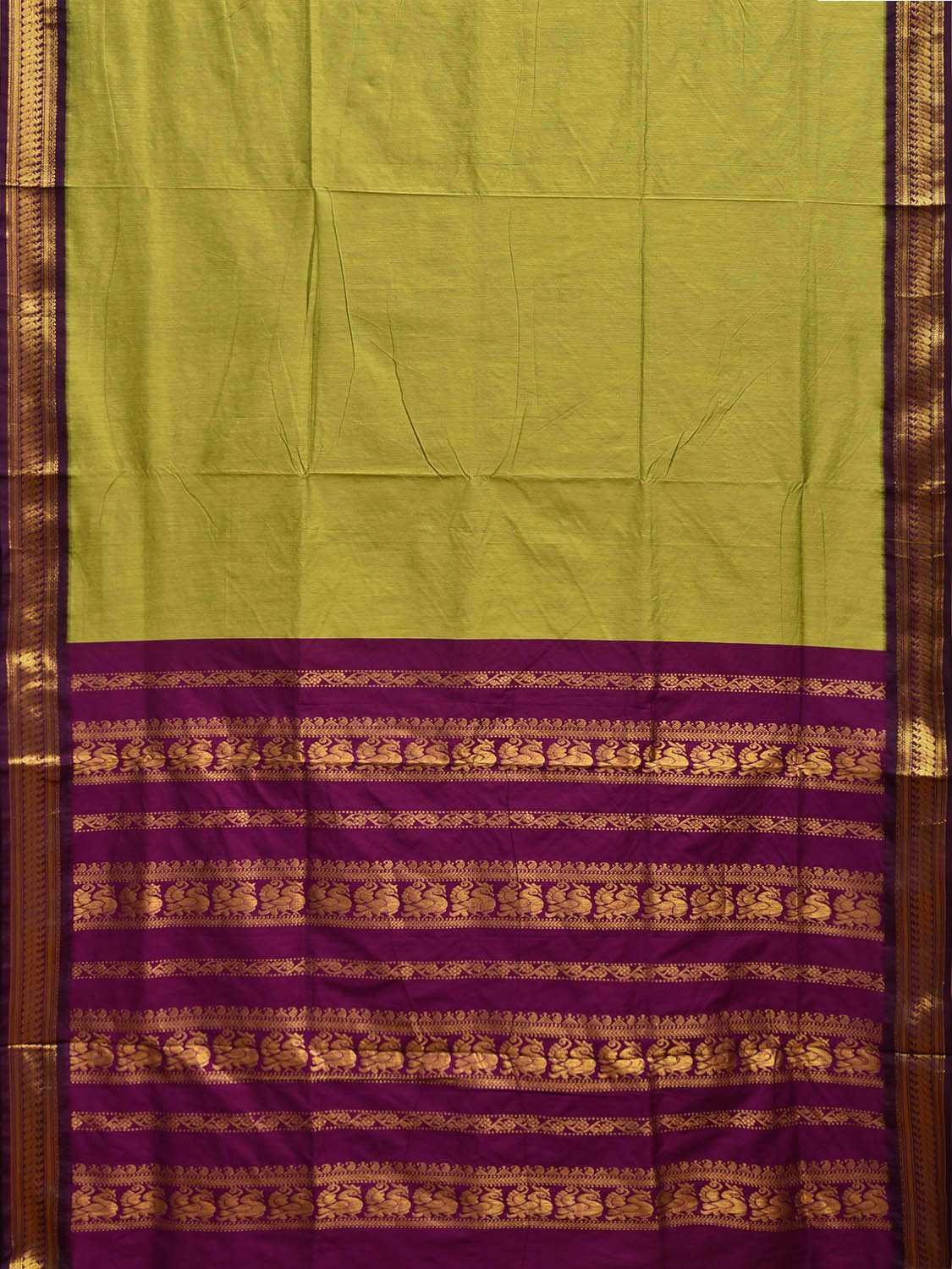 Green and Purple Gadwal Cotton Saree with Pallu and Border Design g0442