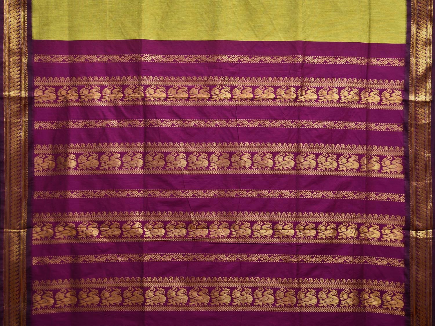 Green and Purple Gadwal Cotton Saree with Pallu and Border Design g0442