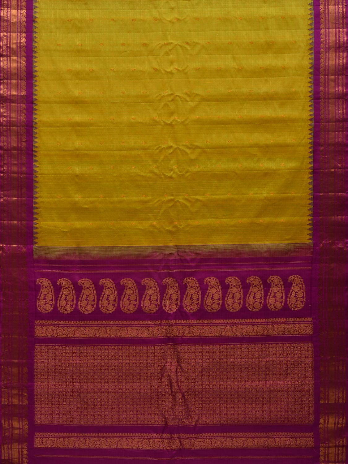 Green and Purple Gadwal Cotton Silk Handloom Saree with Border and Pallu Design g0293