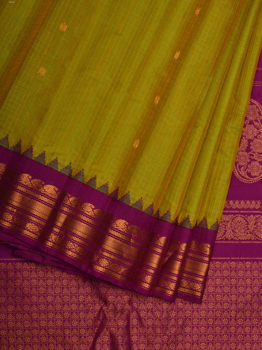 Green and Purple Gadwal Cotton Silk Handloom Saree with Border and Pallu Design g0293