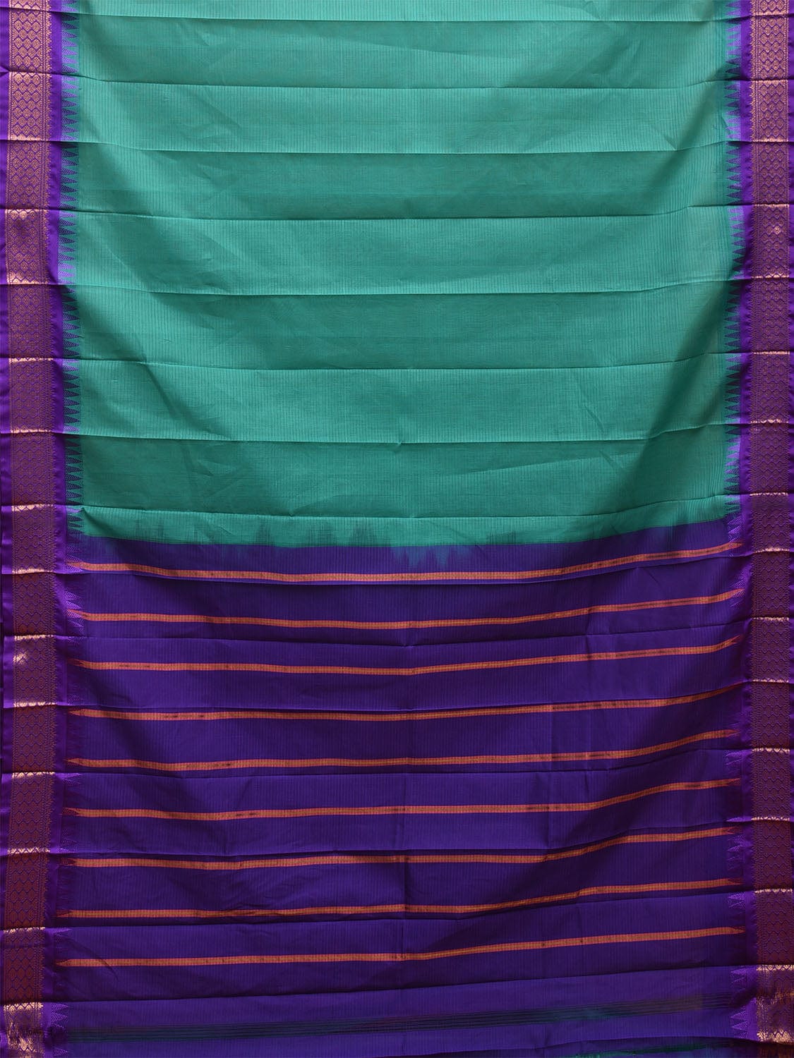 Green and Purple Gadwal Cotton Stripes Saree with Pallu and Border Design No Blouse g0421