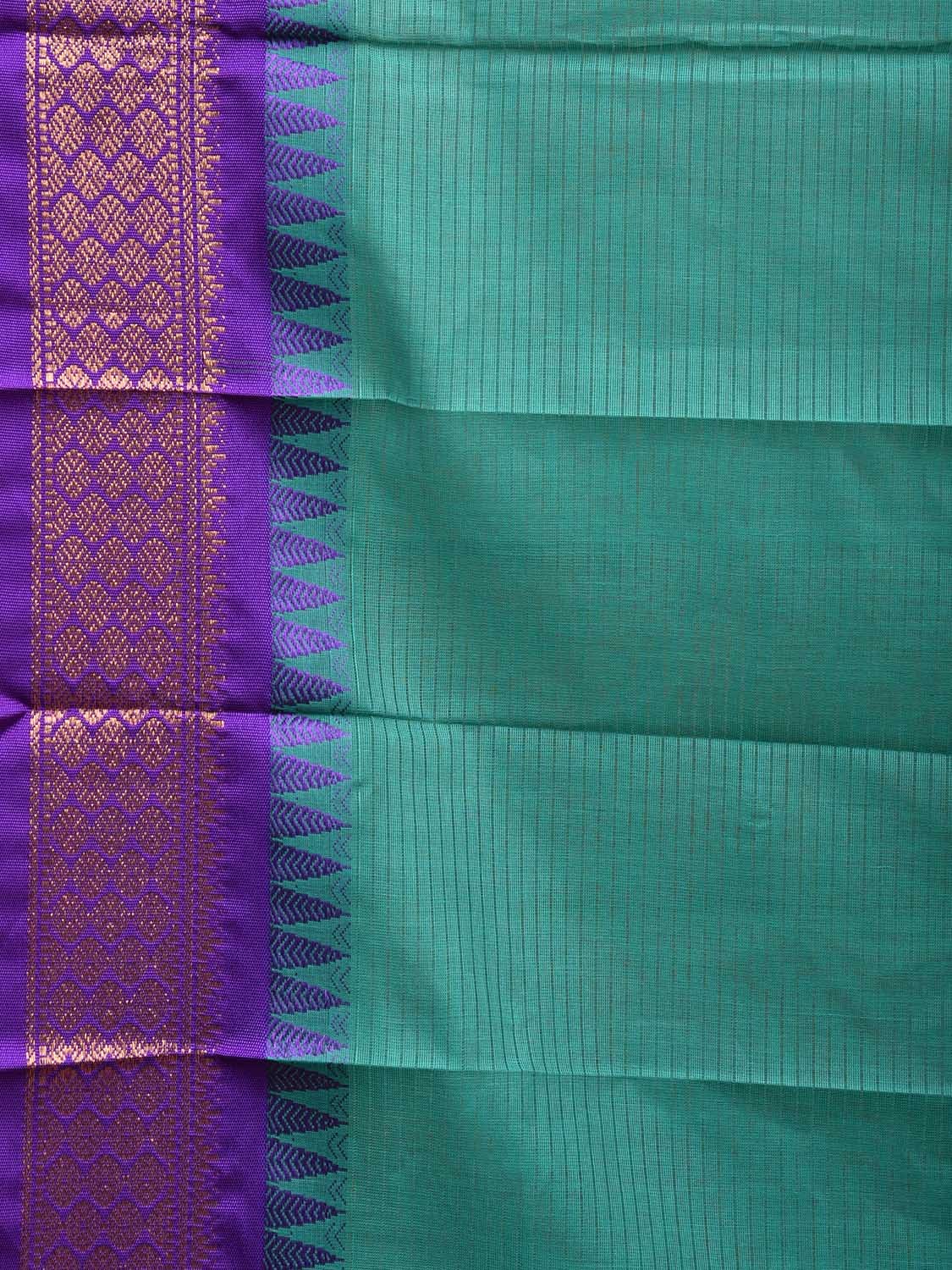 Green and Purple Gadwal Cotton Stripes Saree with Pallu and Border Design No Blouse g0421