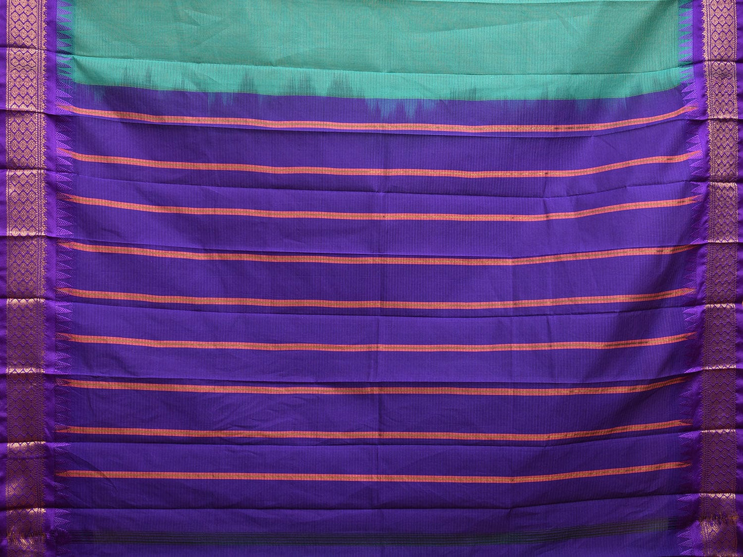 Green and Purple Gadwal Cotton Stripes Saree with Pallu and Border Design No Blouse g0421
