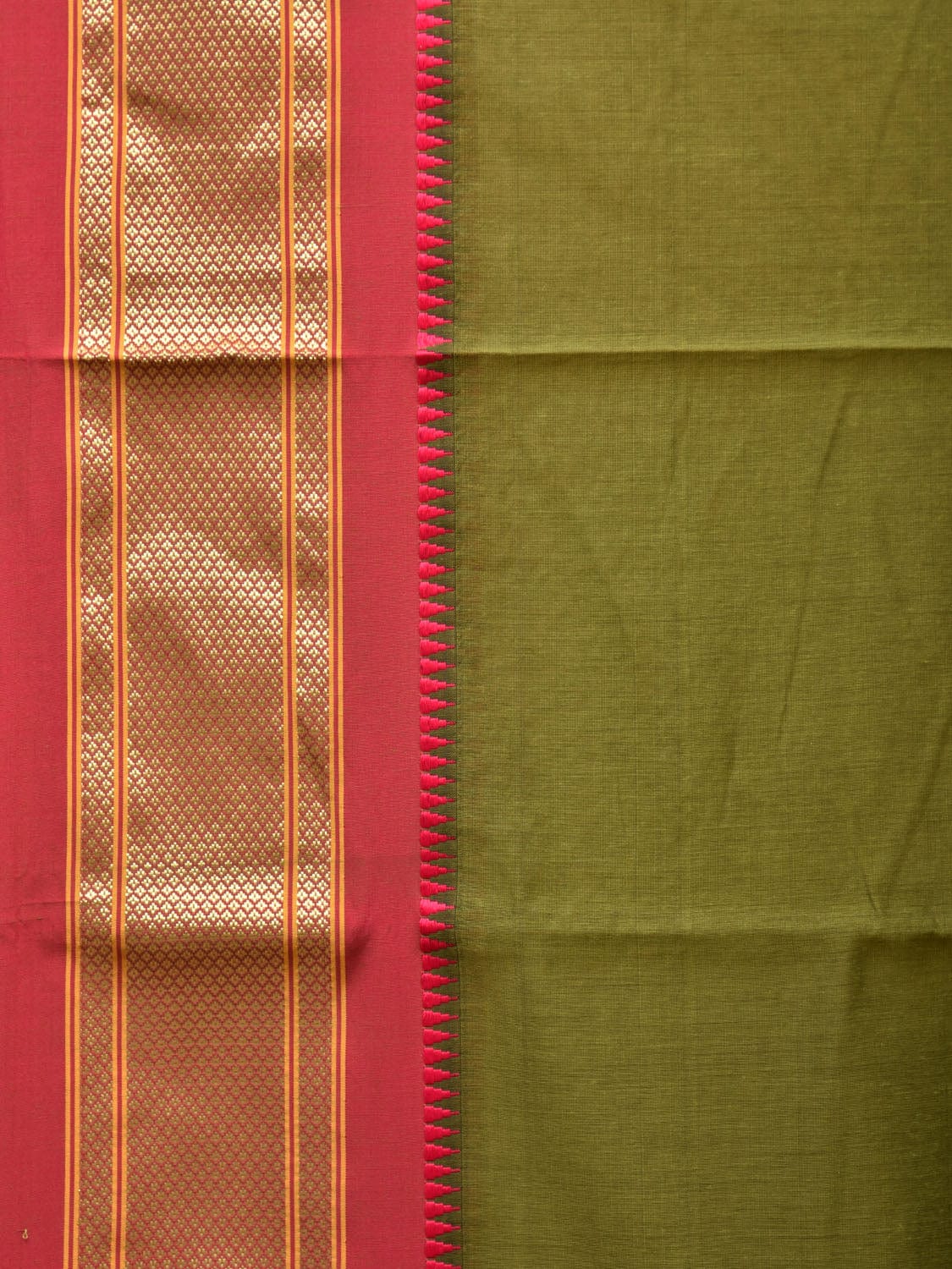 Green and Red Bamboo Cotton Plain Saree with Contrast Pallu Design No Blouse bc0245