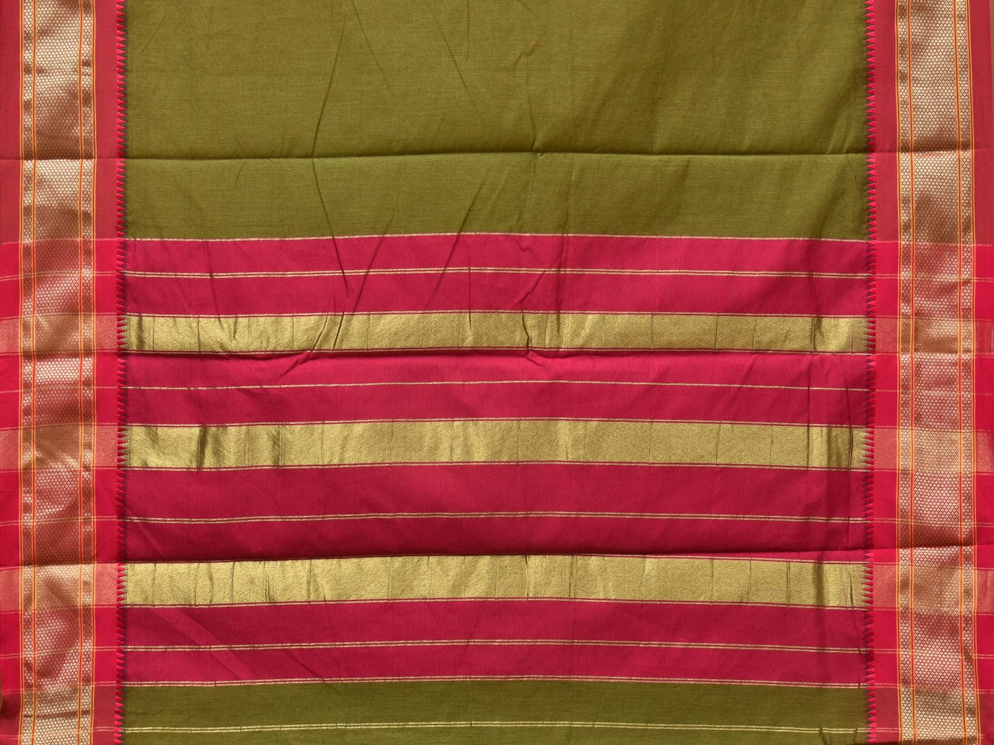 Green and Red Bamboo Cotton Plain Saree with Contrast Pallu Design No Blouse bc0245