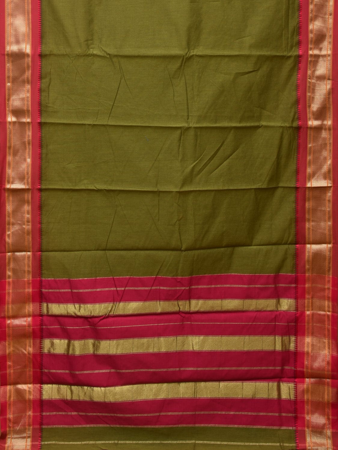 Green and Red Bamboo Cotton Plain Saree with Contrast Pallu Design No Blouse bc0245