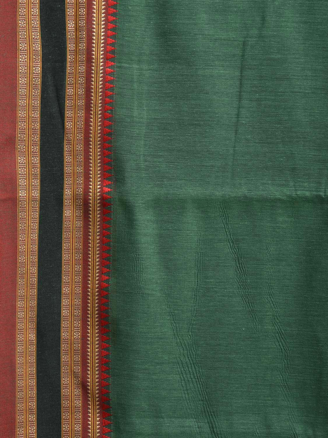 Green and Red Bamboo Cotton Plain Saree with Strips Pallu Design No Blouse bc0826
