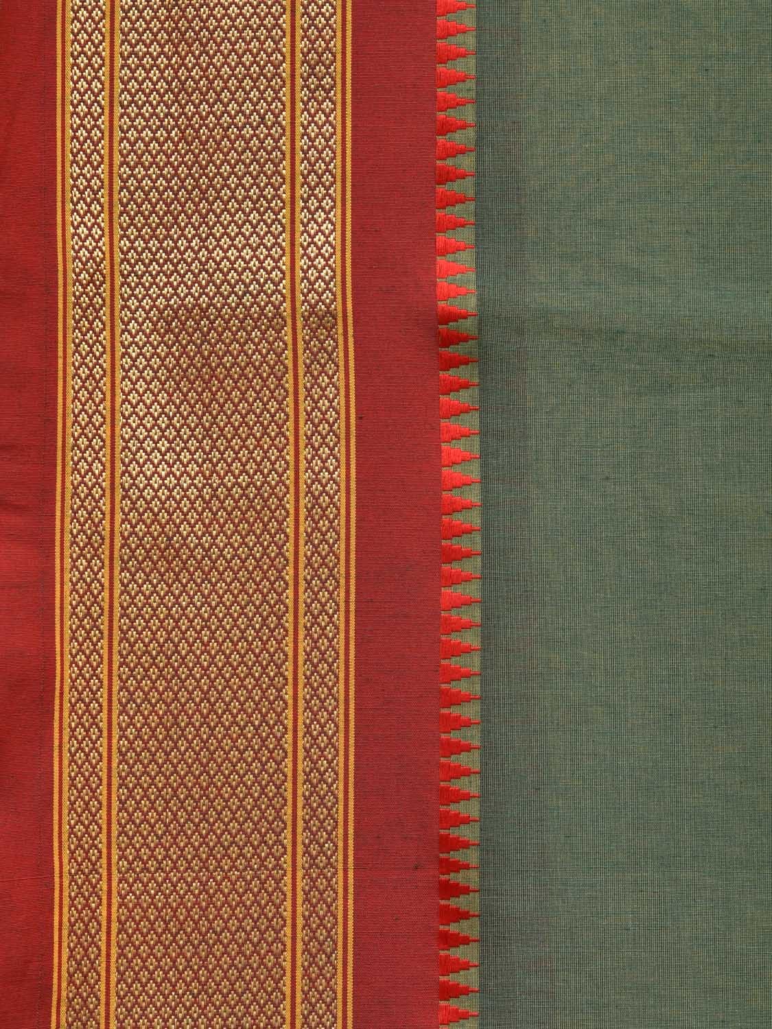 Green and Red Bamboo Cotton Plain Saree with Zari Border Design bc0108