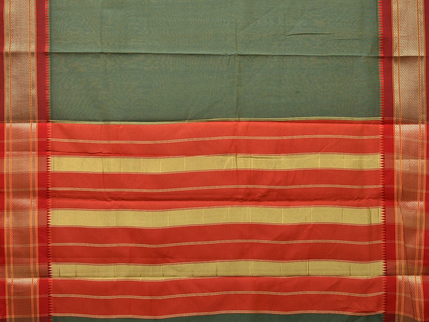 Green and Red Bamboo Cotton Plain Saree with Zari Border Design bc0108