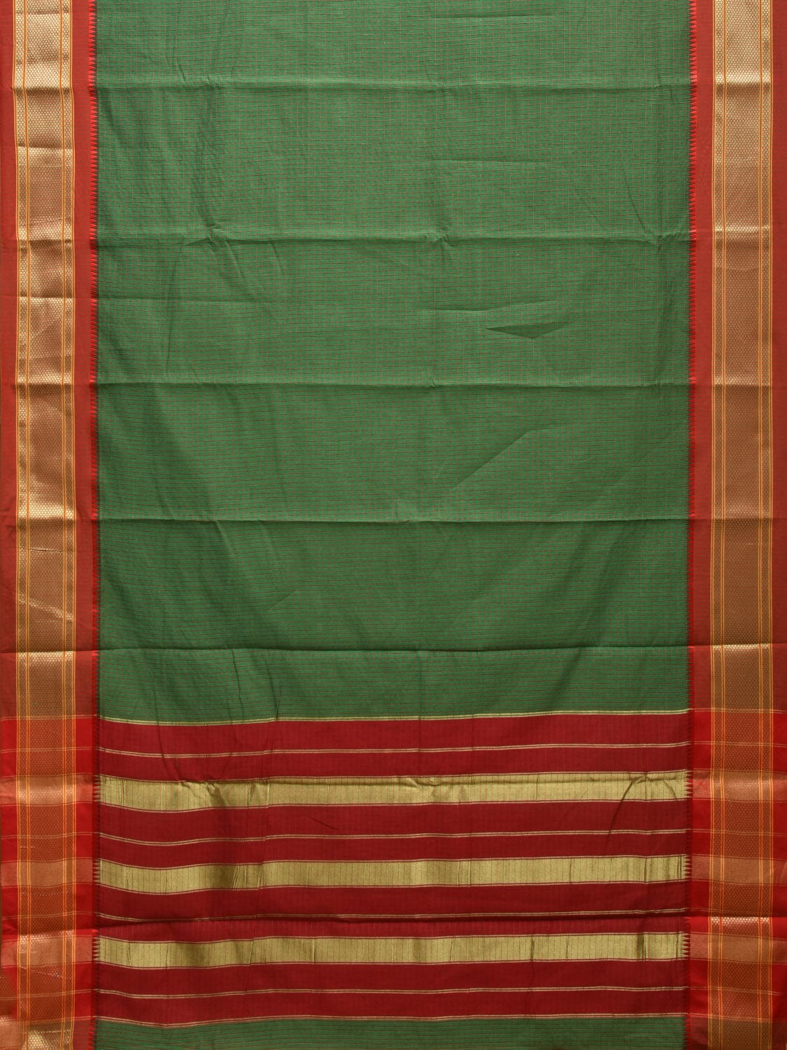 Green and Red Bamboo Cotton Saree with Checks Design No Blouse bc0294