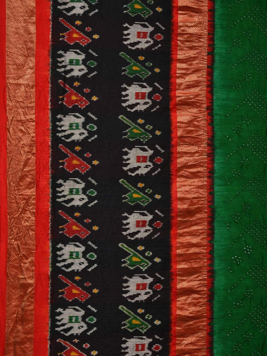Green and Red Bandhani Ikat Silk Handloom Saree with Big Border Design bn0242