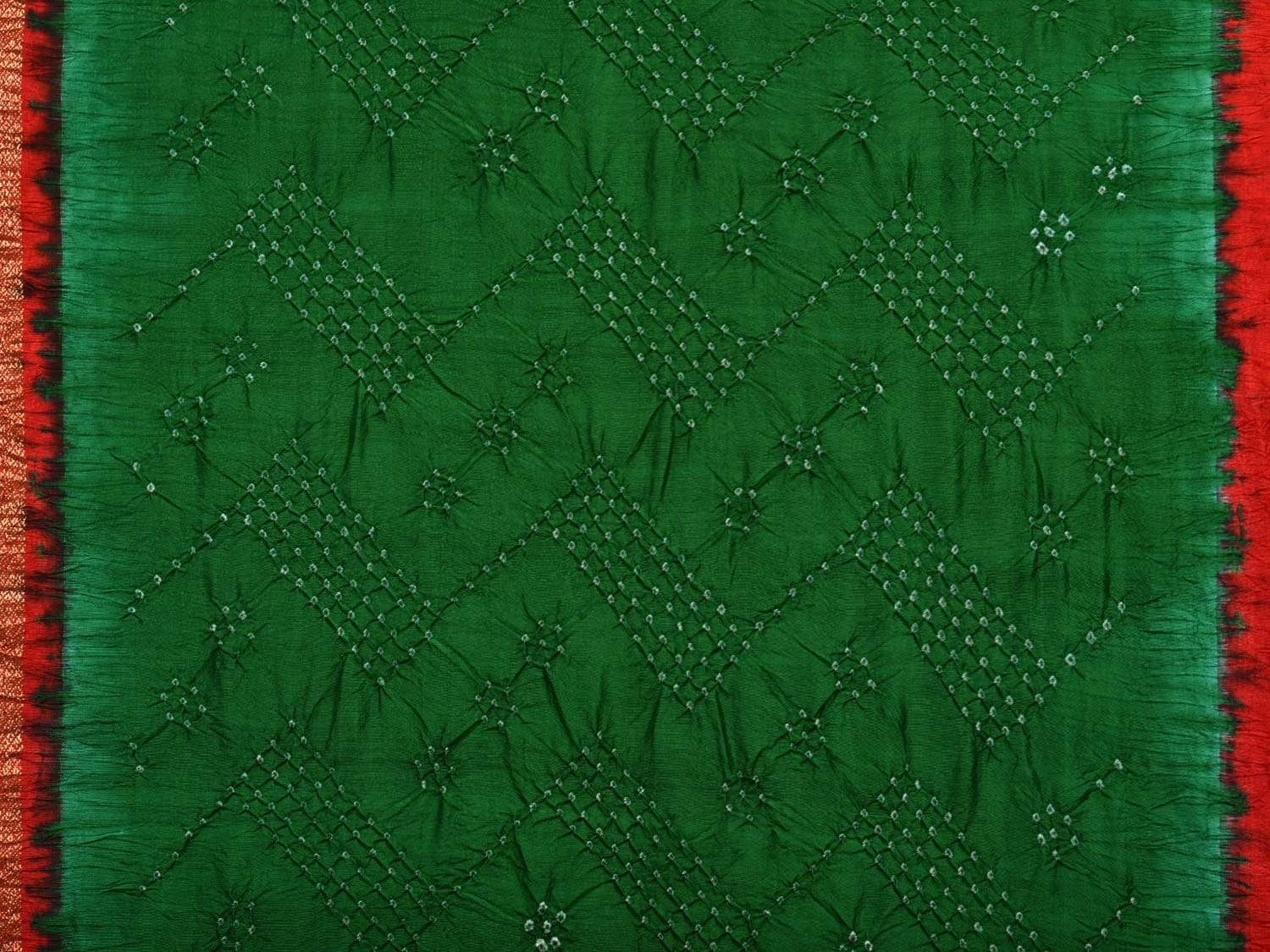 Green and Red Bandhani Ikat Silk Handloom Saree with Big Border Design bn0242