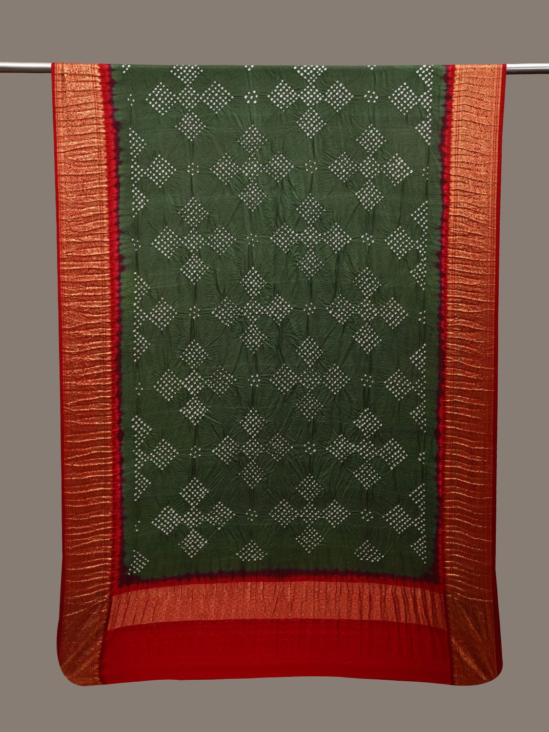 Green and Red Bandhani Kanchipuram Silk Handloom Dupatta with Border Design ds2920