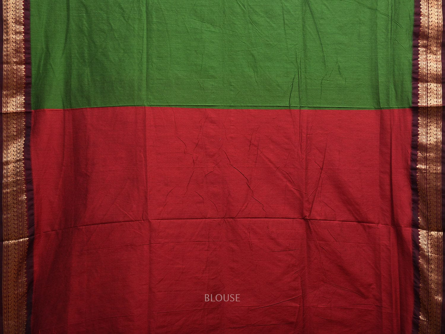 Green and Red Gadwal Cotton Saree with Body Buta and Pallu Design g0453