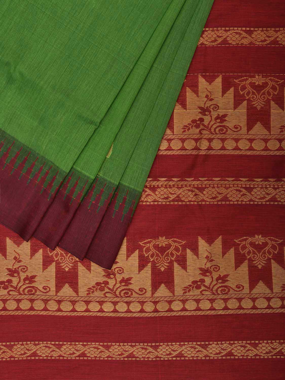 Green and Red Gadwal Cotton Saree with Pallu and Border Design g0445