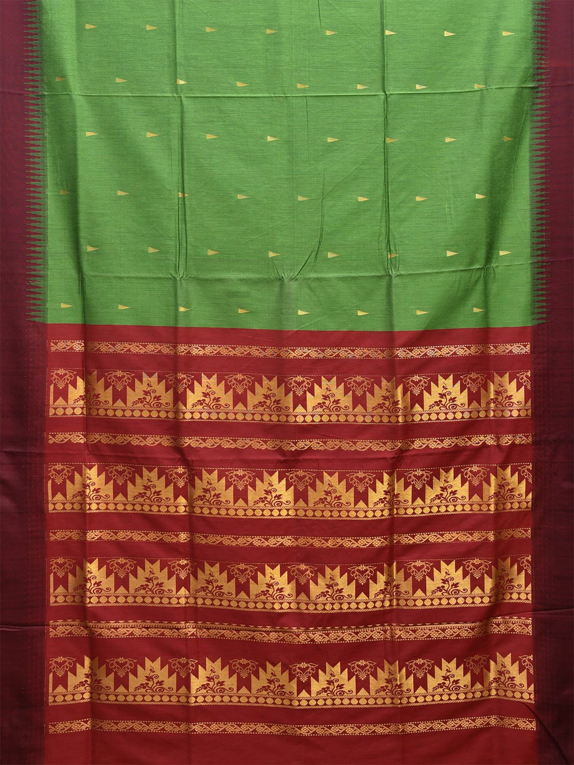 Green and Red Gadwal Cotton Saree with Pallu and Border Design g0445