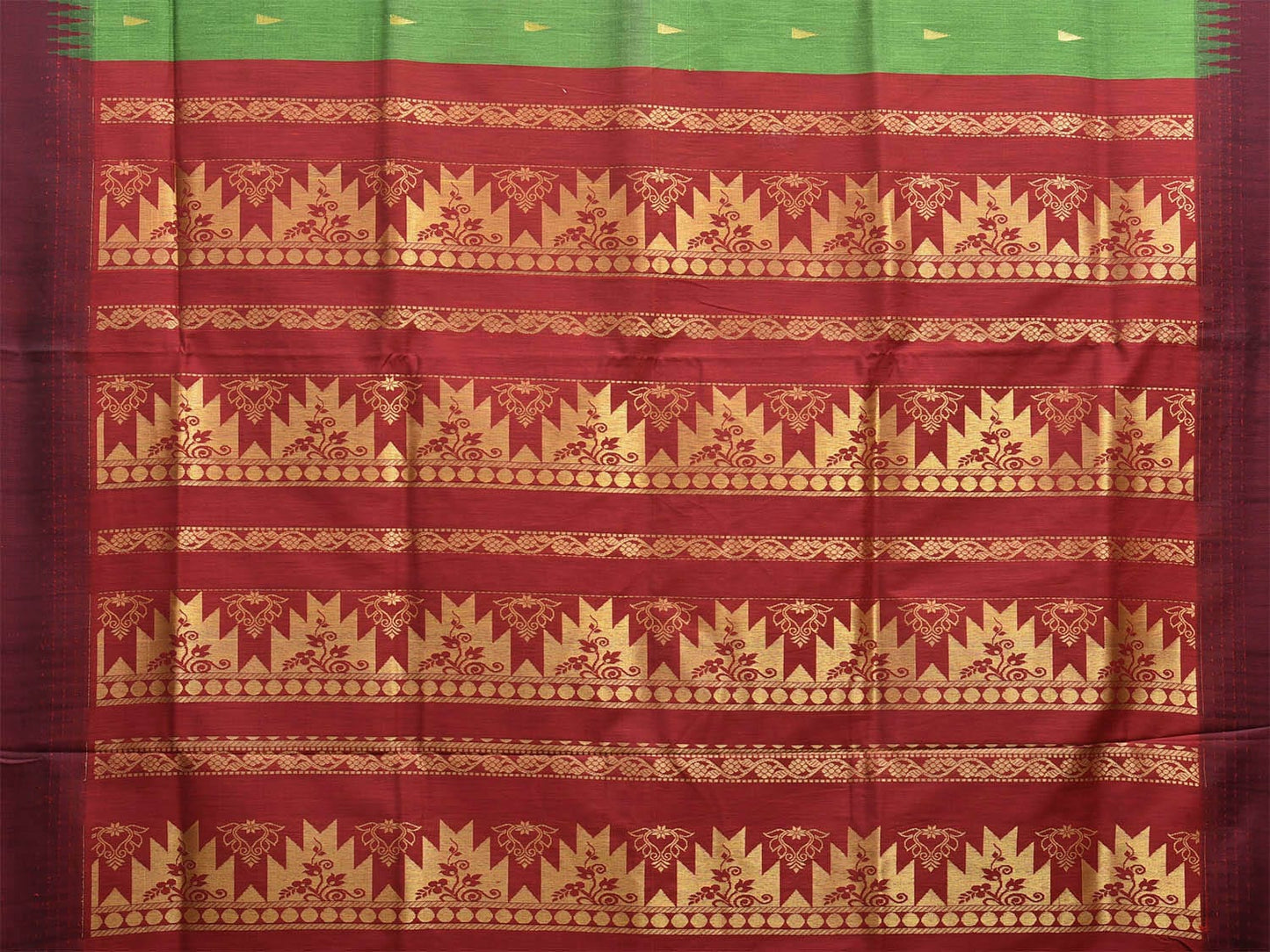 Green and Red Gadwal Cotton Saree with Pallu and Border Design g0445