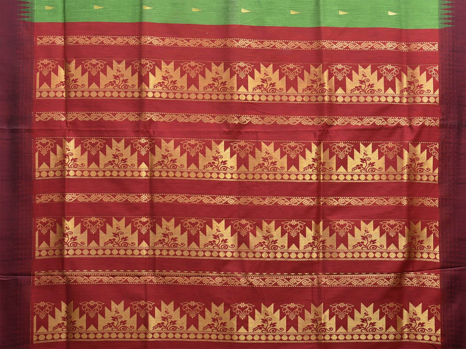 Green and Red Gadwal Cotton Saree with Pallu and Border Design g0445