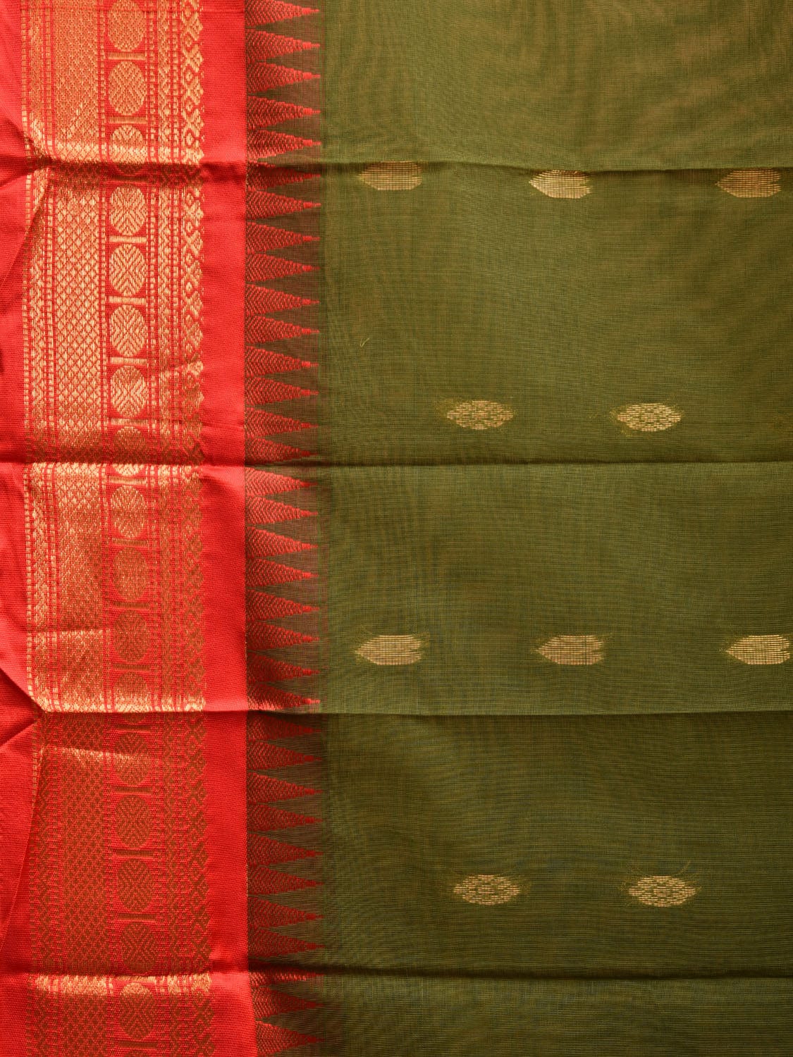 Green and Red Gadwal Cotton Saree with Pallu and Border Design No Blouse g0419