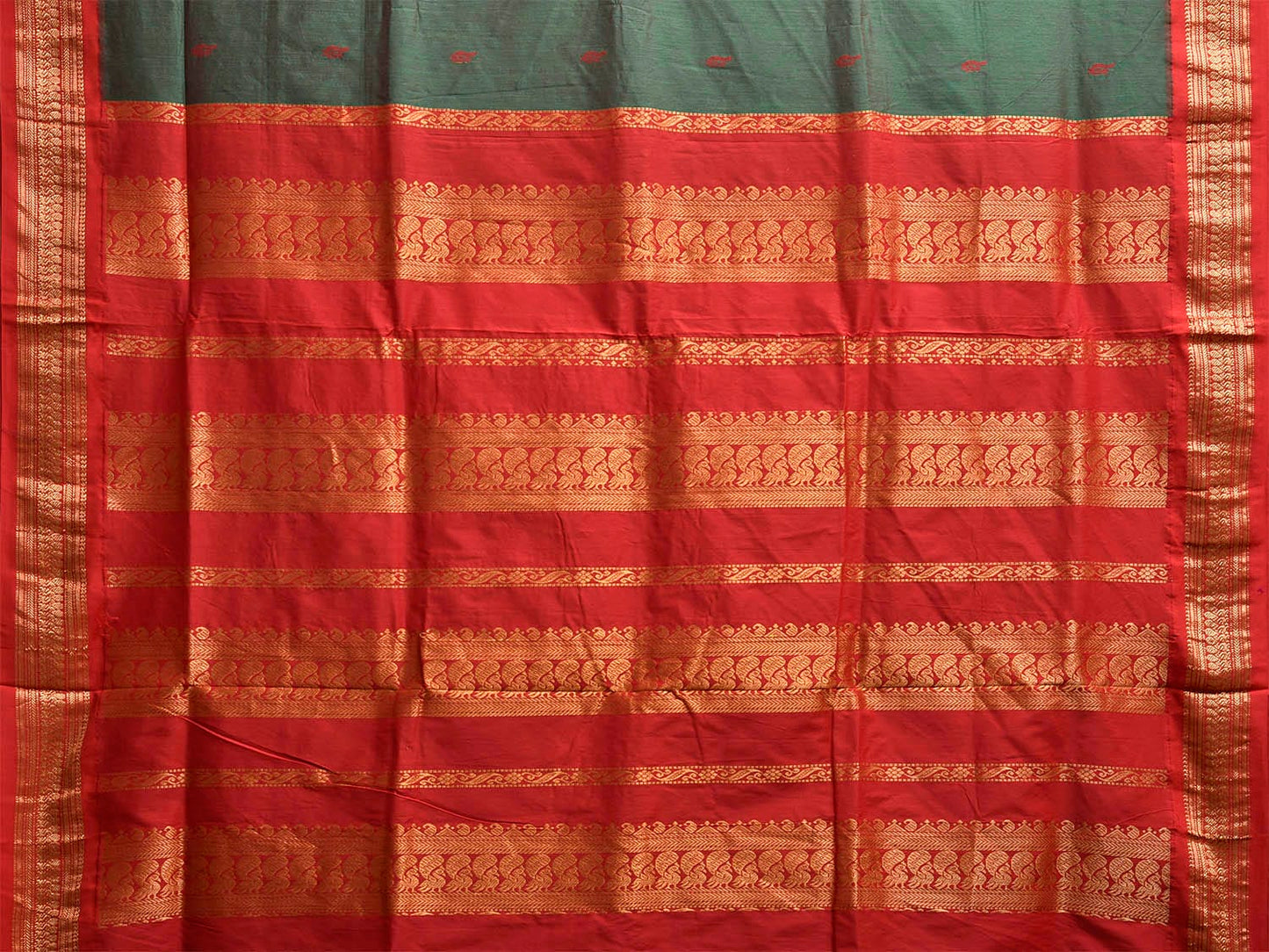 Green and Red Gadwal Cotton Viscose Saree with Border and Pallu Design g0475