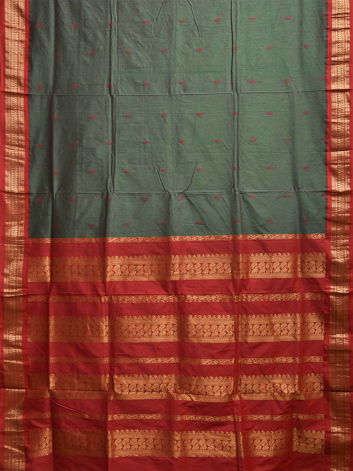 Green and Red Gadwal Cotton Viscose Saree with Border and Pallu Design g0475