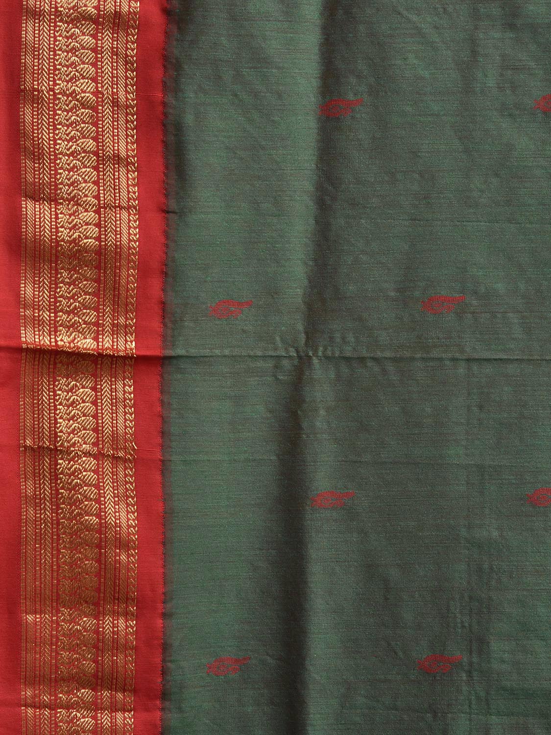 Green and Red Gadwal Cotton Viscose Saree with Border and Pallu Design g0475