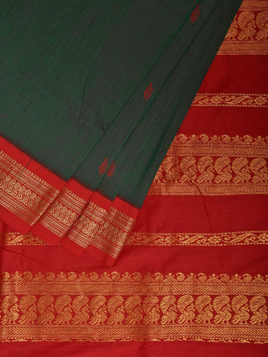 Green and Red Gadwal Cotton Viscose Saree with Border and Pallu Design g0475