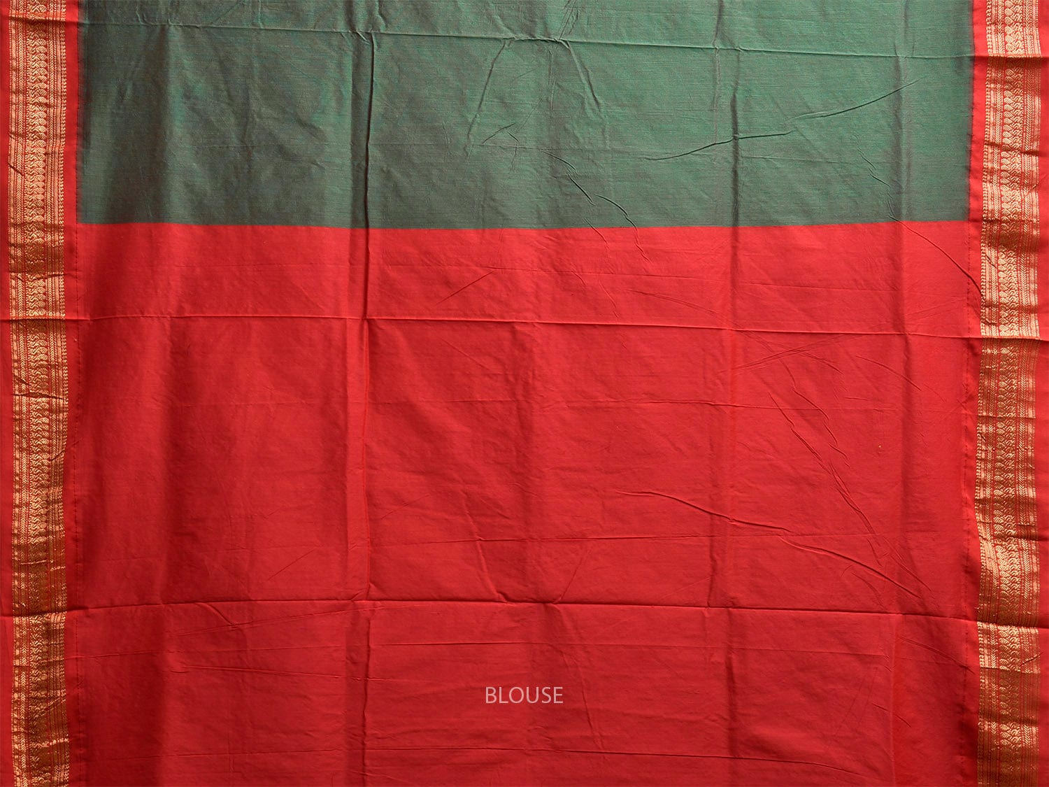 Green and Red Gadwal Cotton Viscose Saree with Border and Pallu Design g0475