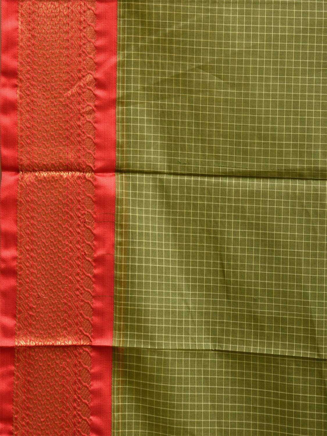 Green and Red Gadwal Cotton Viscose Saree with Checks and Pallu Design No Blouse g0470