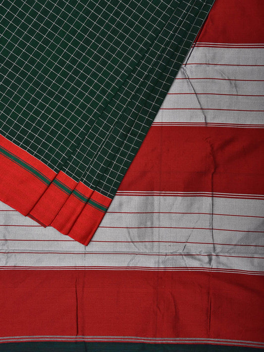 Green and Red ilkal Cotton Viscose Saree with Checks Design o0527