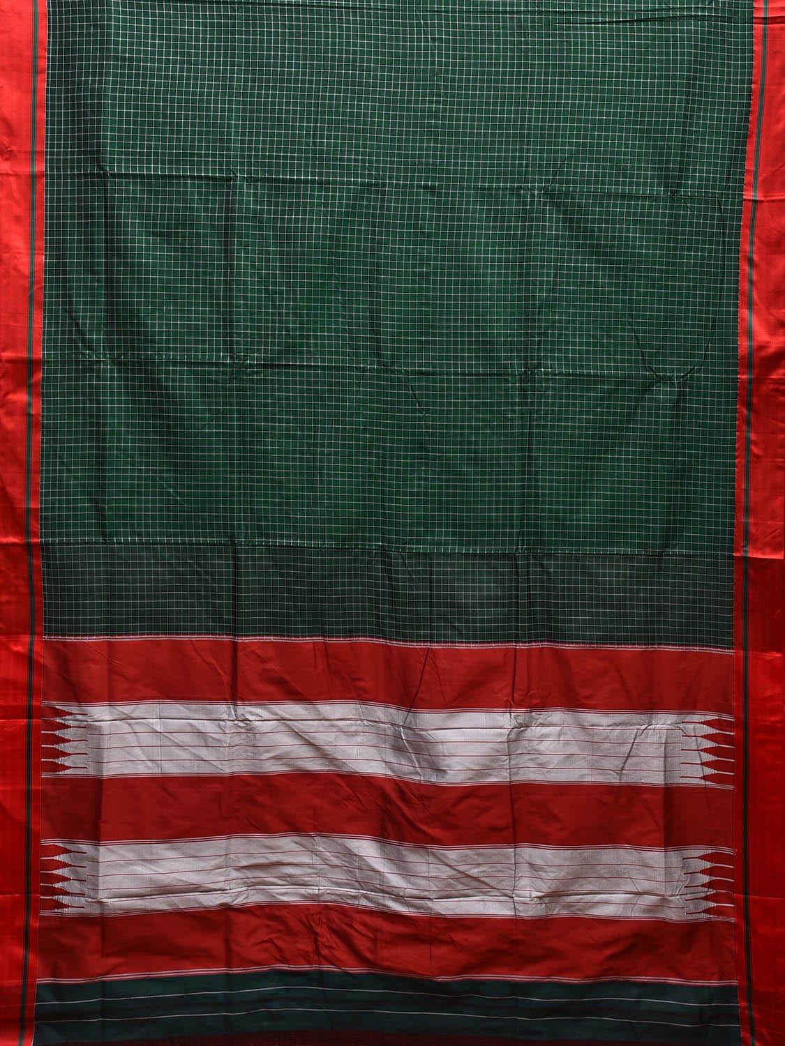 Green and Red ilkal Cotton Viscose Saree with Checks Design o0527