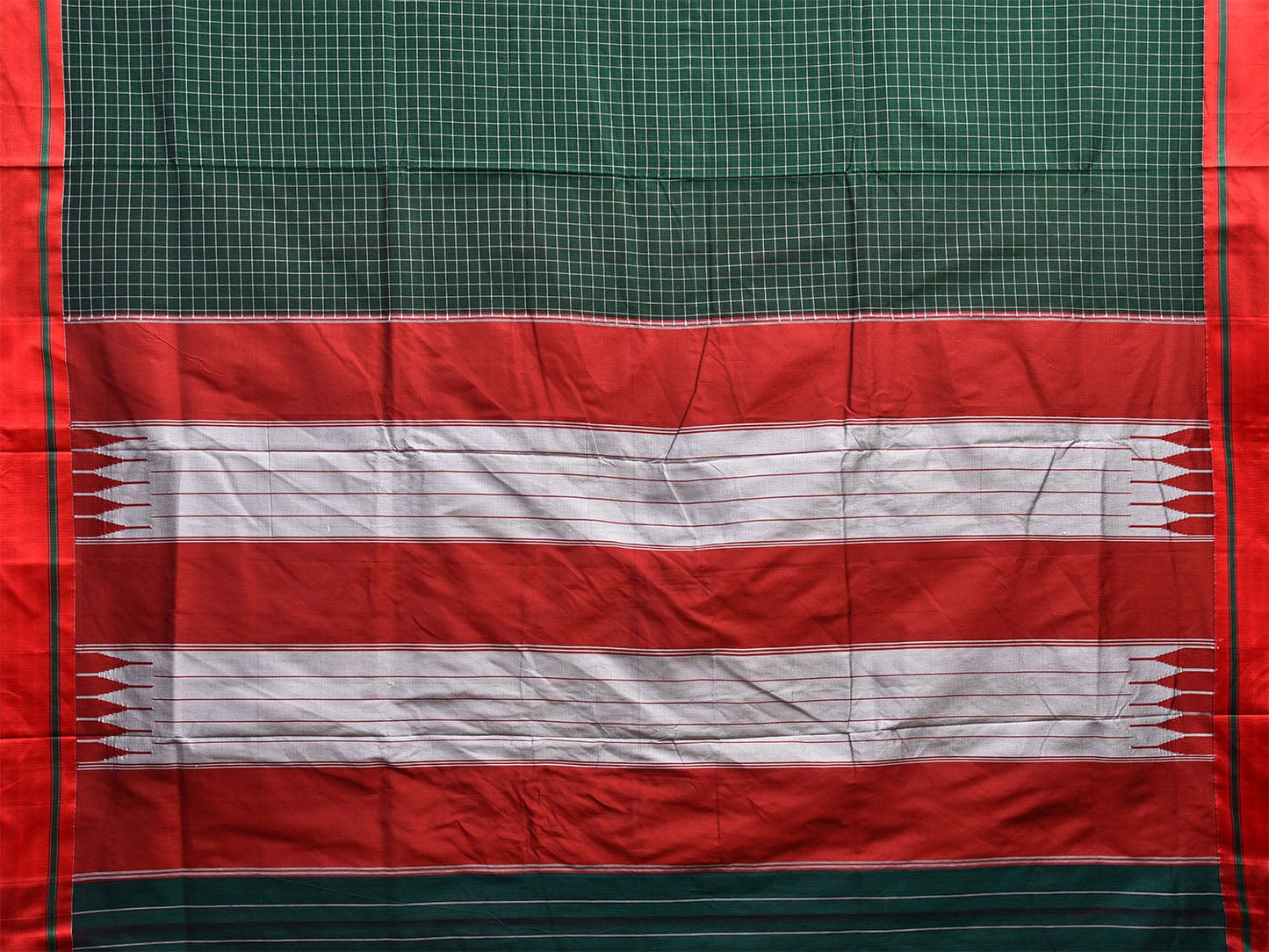 Green and Red ilkal Cotton Viscose Saree with Checks Design o0527