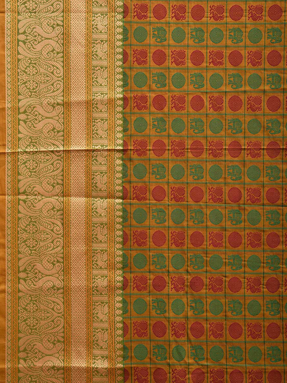 Green and Red Kanchipuram Cotton Saree with All Over Buta and Border Design k0723
