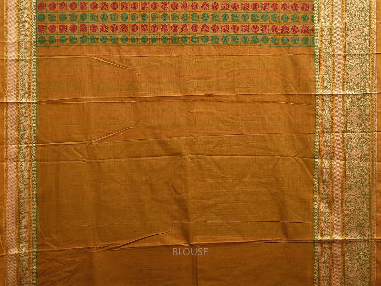 Green and Red Kanchipuram Cotton Saree with All Over Buta and Border Design k0723